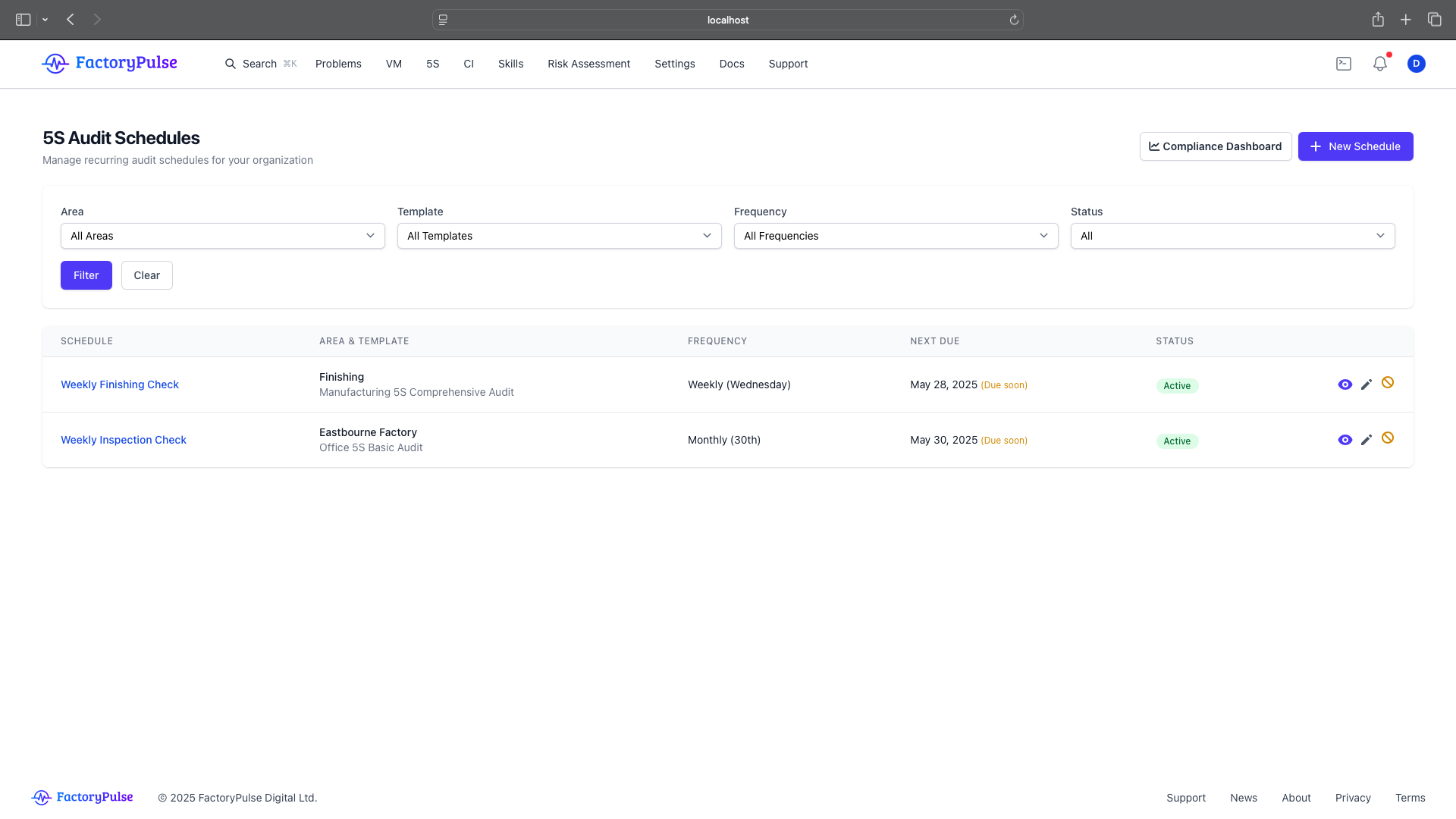 Set and monitor your 5S schedule screenshot