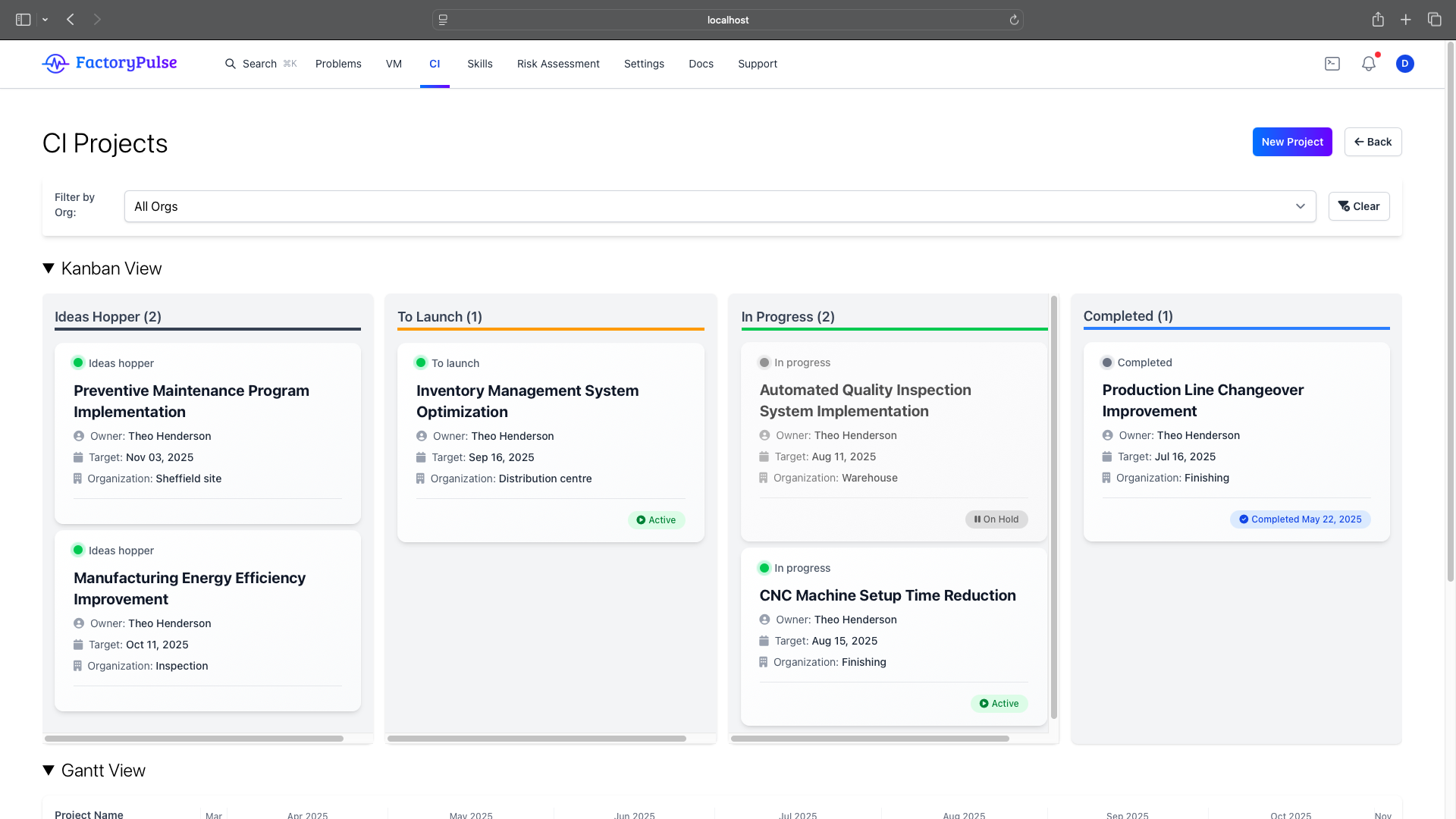 Continuous Improvement Tool Screenshot