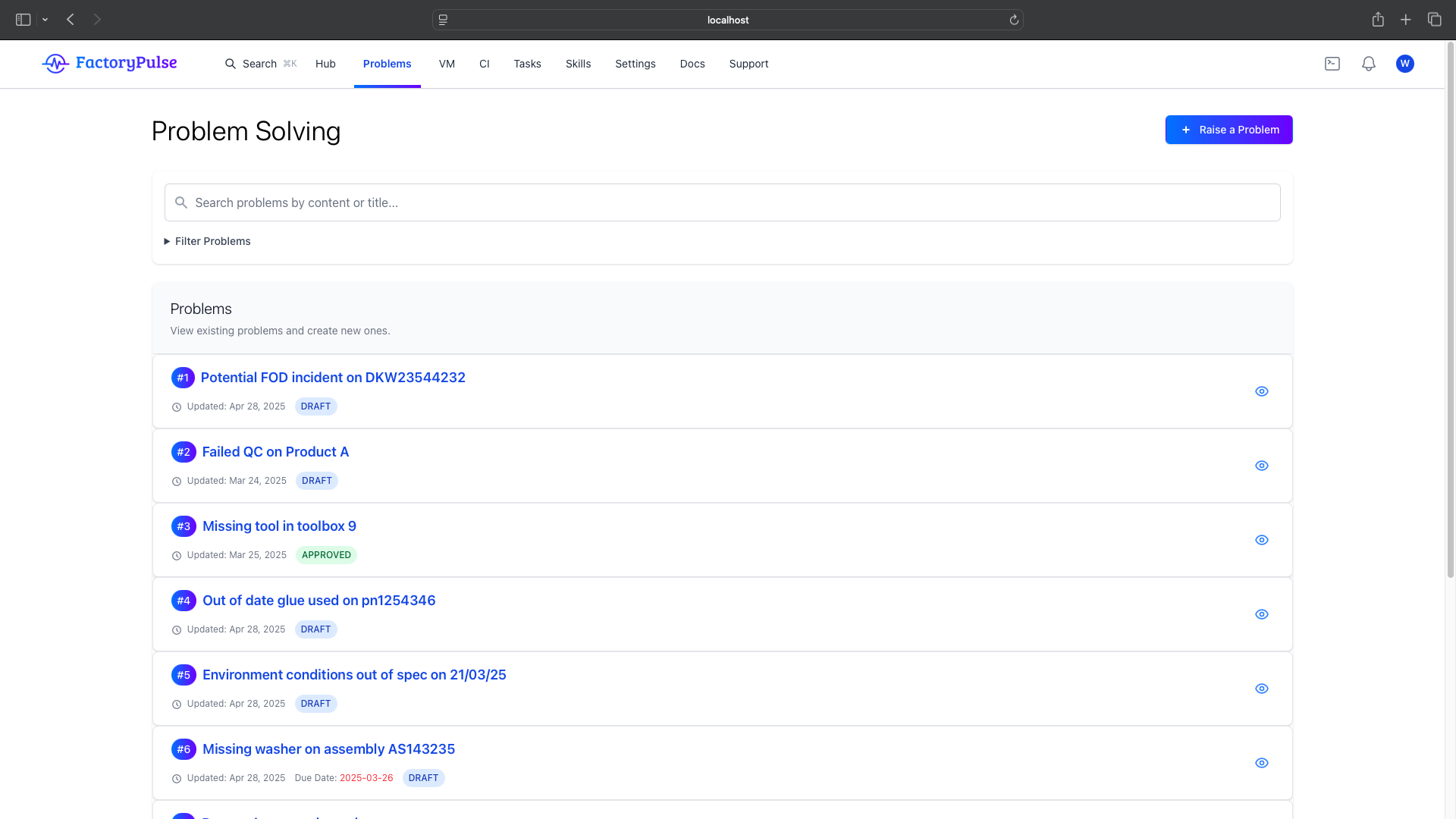 Centralised Problem & Action Tracking screenshot