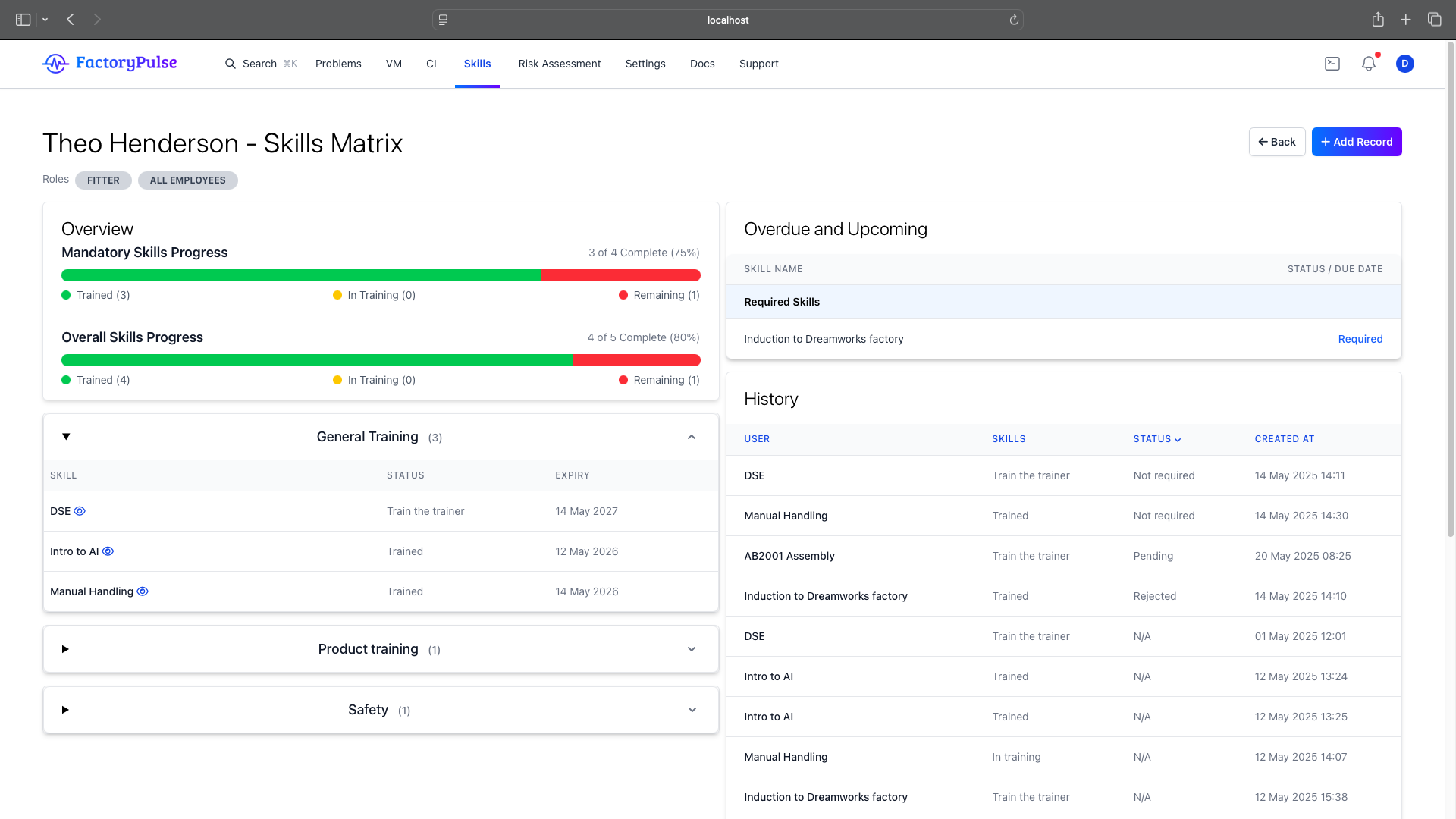 Skills Management Tool Screenshot